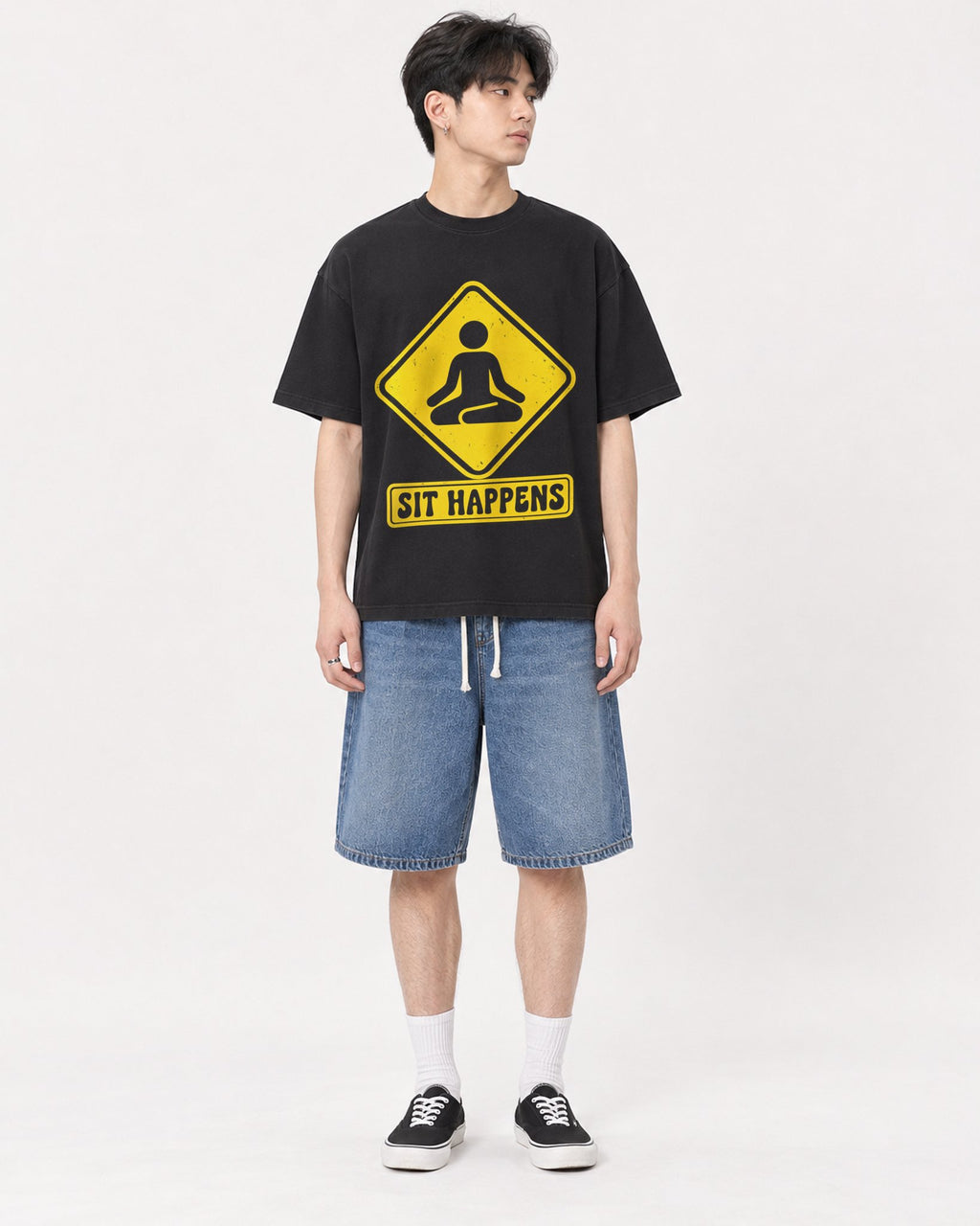 Mockup Boxy Heavyweight Tee Black male full-body 31