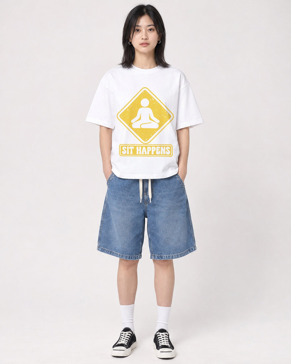 Mockup Boxy Heavyweight Tee White female full-body 31