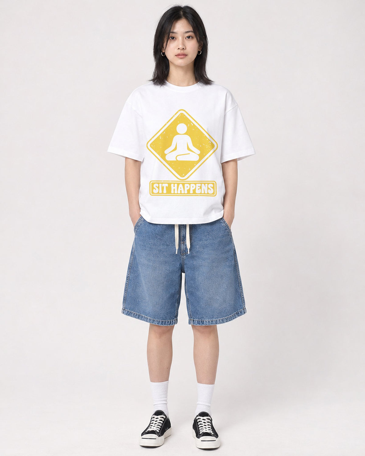 Mockup Boxy Heavyweight Tee White female full-body 31