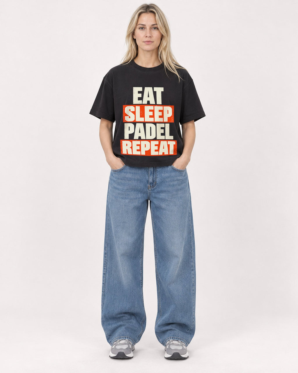 Mockup Boxy Heavyweight Tee Black female full-body 08