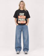 Mockup Boxy Heavyweight Tee Black female full-body 08