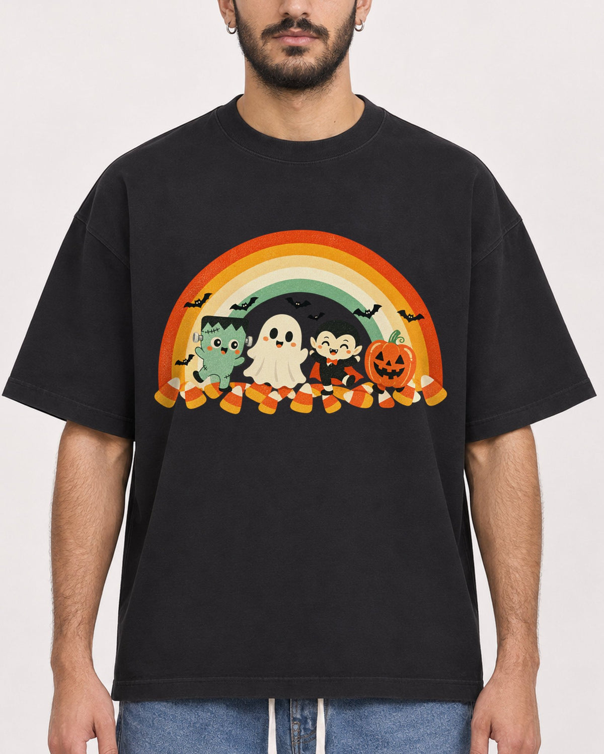 Mockup Boxy Heavyweight Tee Black male close-up 07