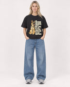 Mockup Boxy Heavyweight Tee Black female full-body 08