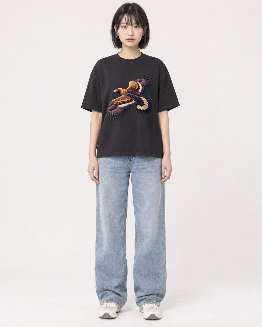 Mockup Boxy Heavyweight Tee Black female full-body 11