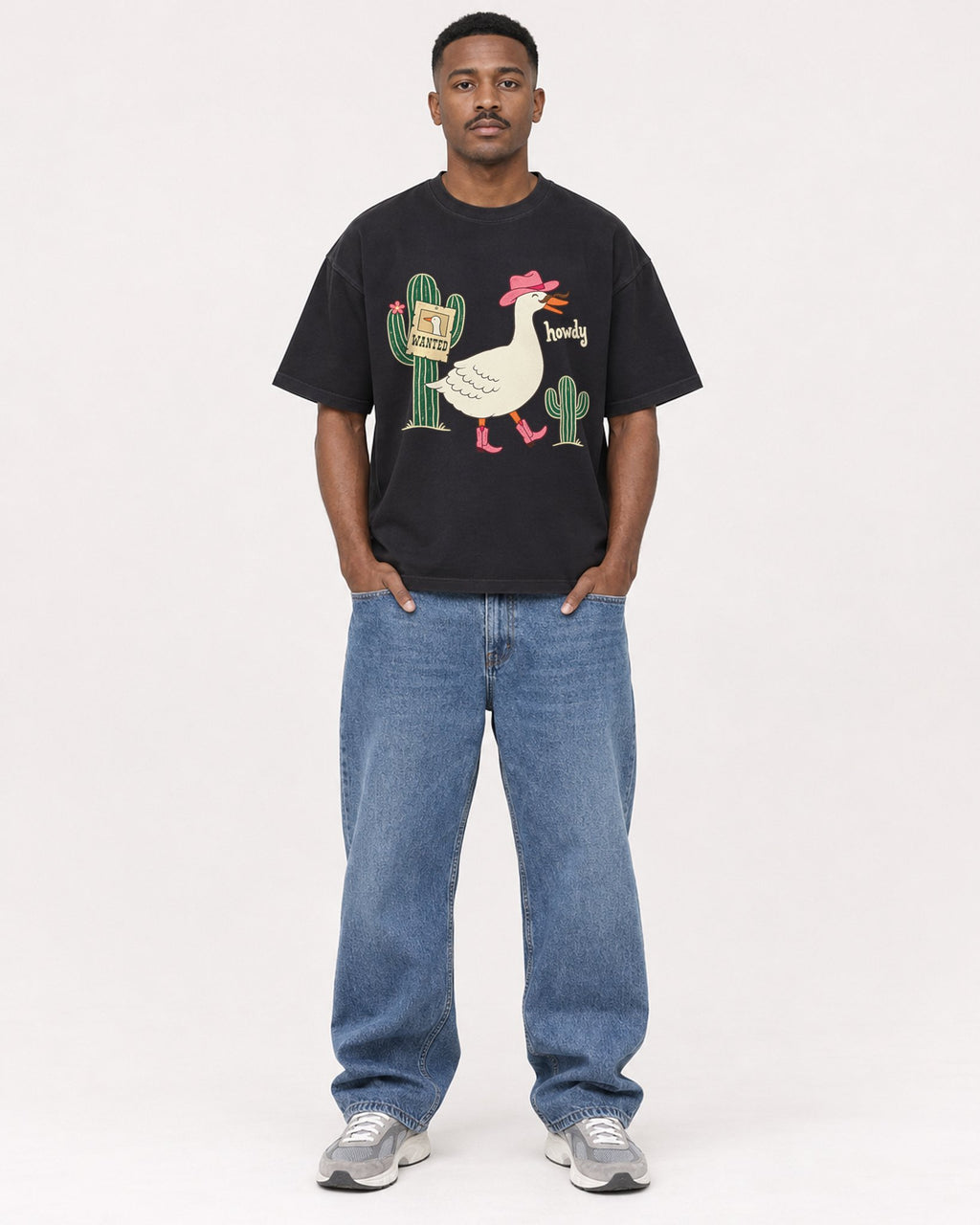 Mockup Boxy Heavyweight Tee Black male full-body 14