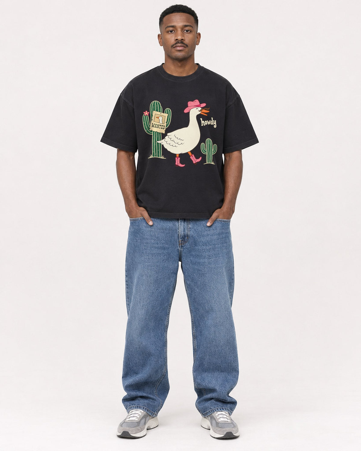 Mockup Boxy Heavyweight Tee Black male full-body 14