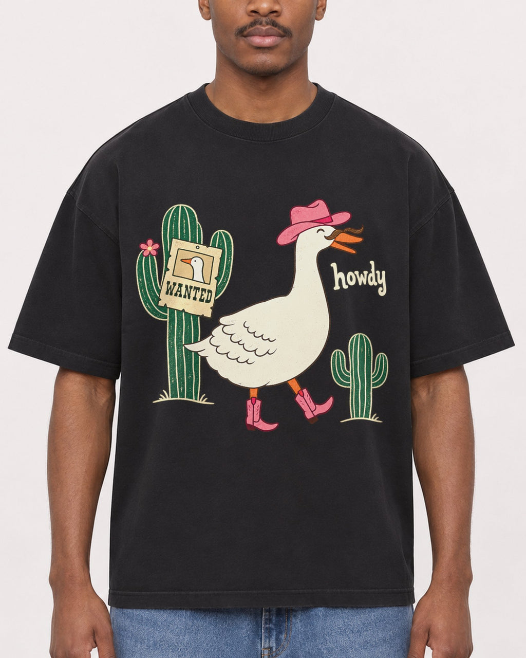 Mockup Boxy Heavyweight Tee Black male close-up 14