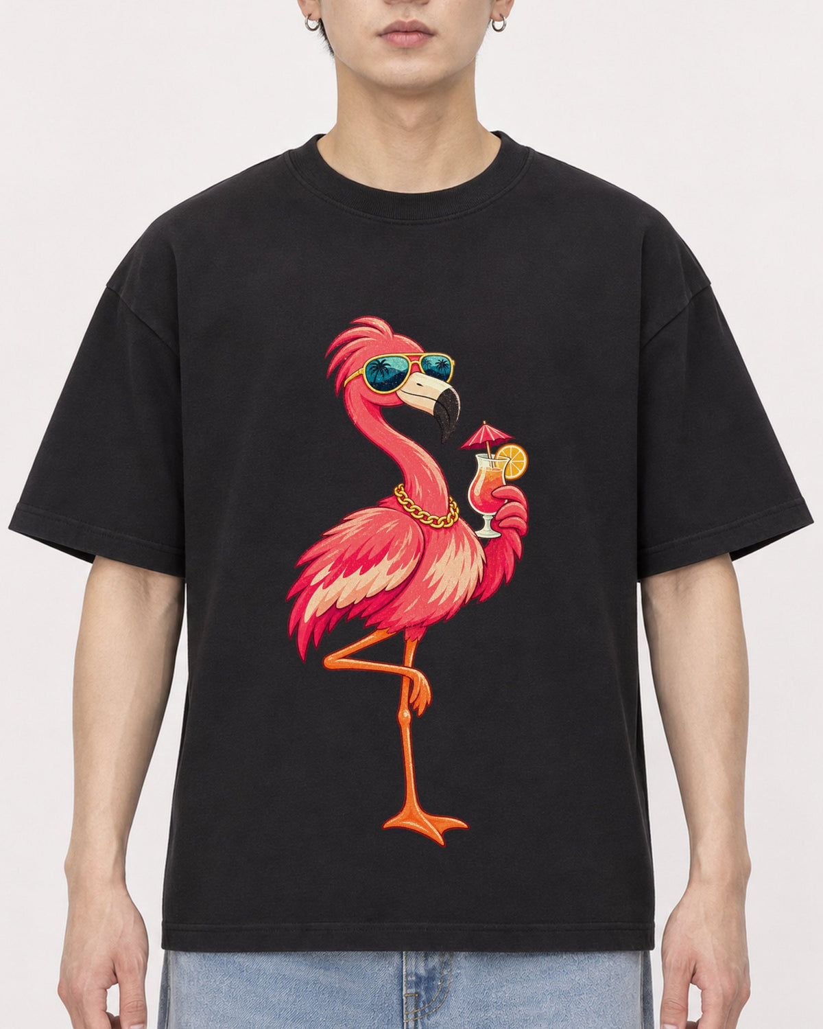 Mockup Boxy Heavyweight Tee Black male close-up 01