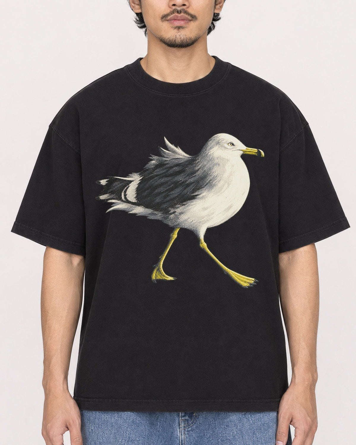 Mockup Boxy Heavyweight Tee Black male close-up 02