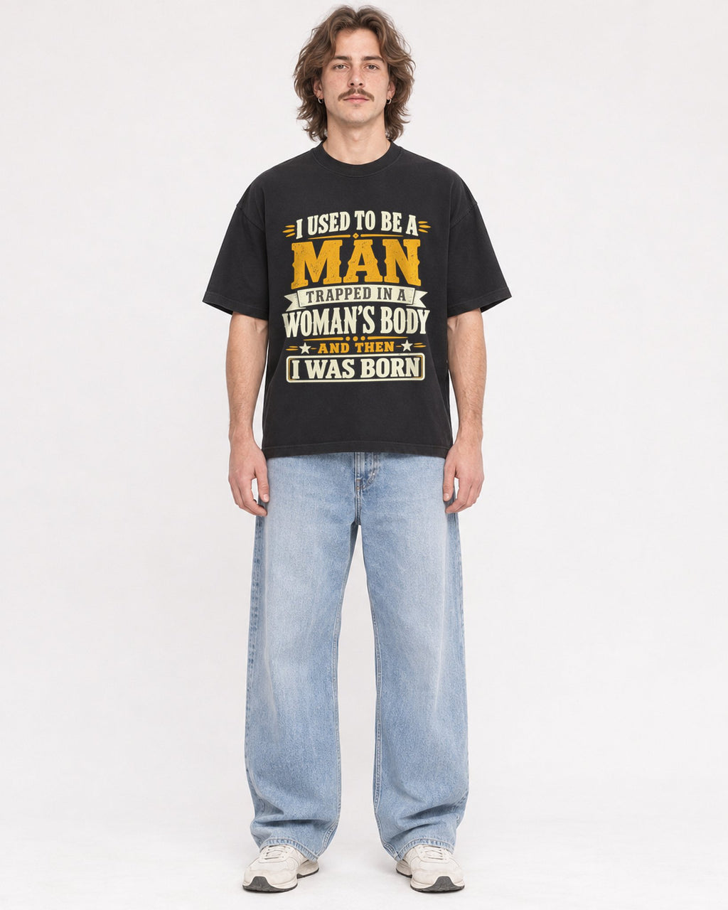 Mockup Boxy Heavyweight Tee Black male full-body 49