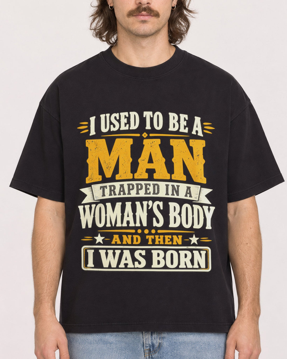 Mockup Boxy Heavyweight Tee Black male close-up 49