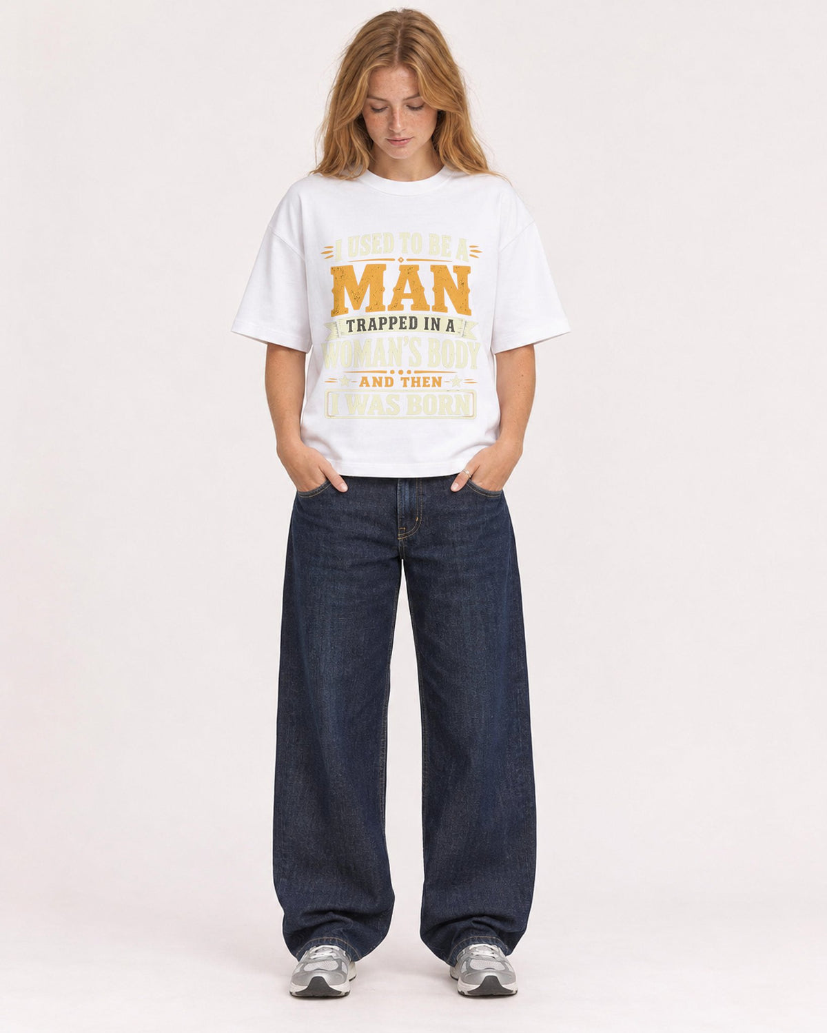 Mockup Boxy Heavyweight Tee White female full-body 49