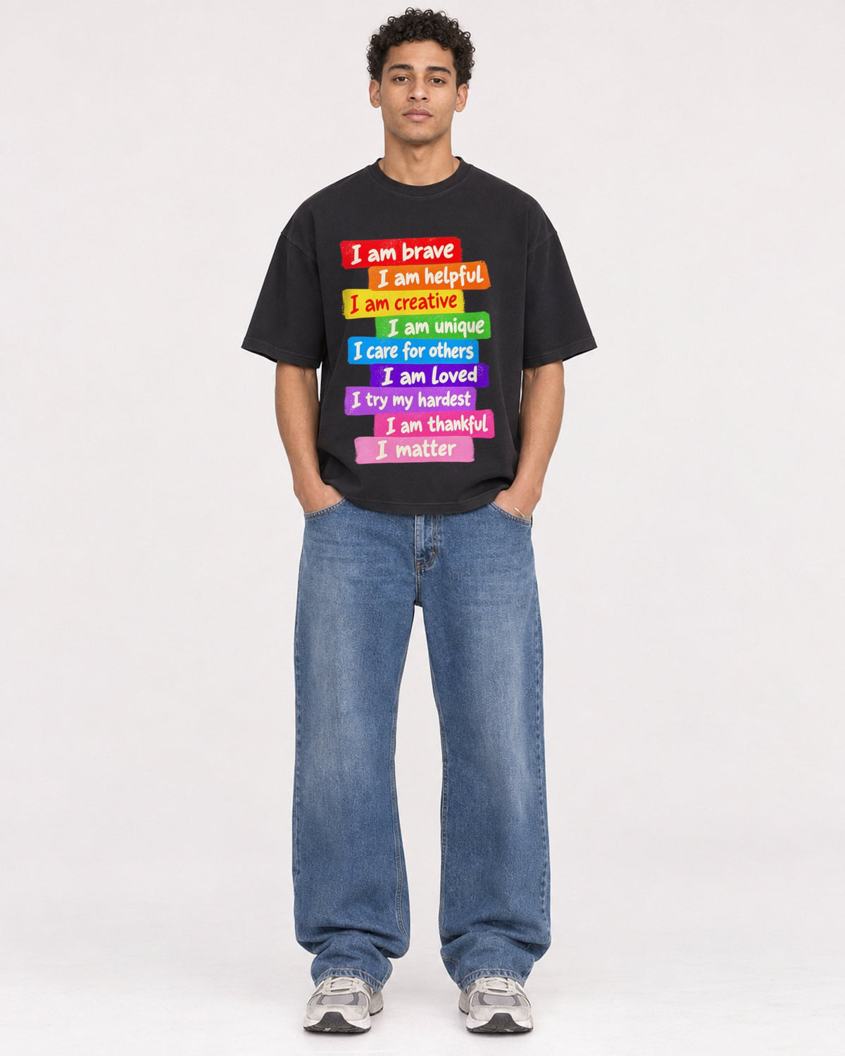 Mockup Boxy Heavyweight Tee Black male full-body 10