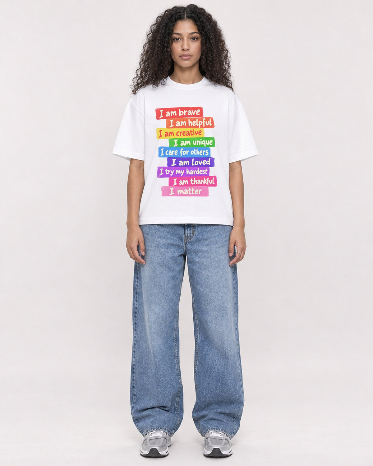 Mockup Boxy Heavyweight Tee White female full-body 10