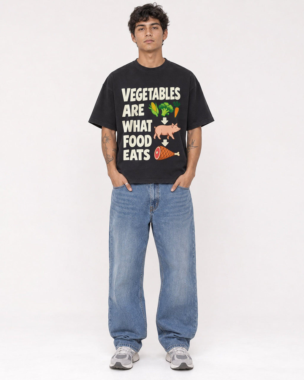 Mockup Boxy Heavyweight Tee Black male full-body 06