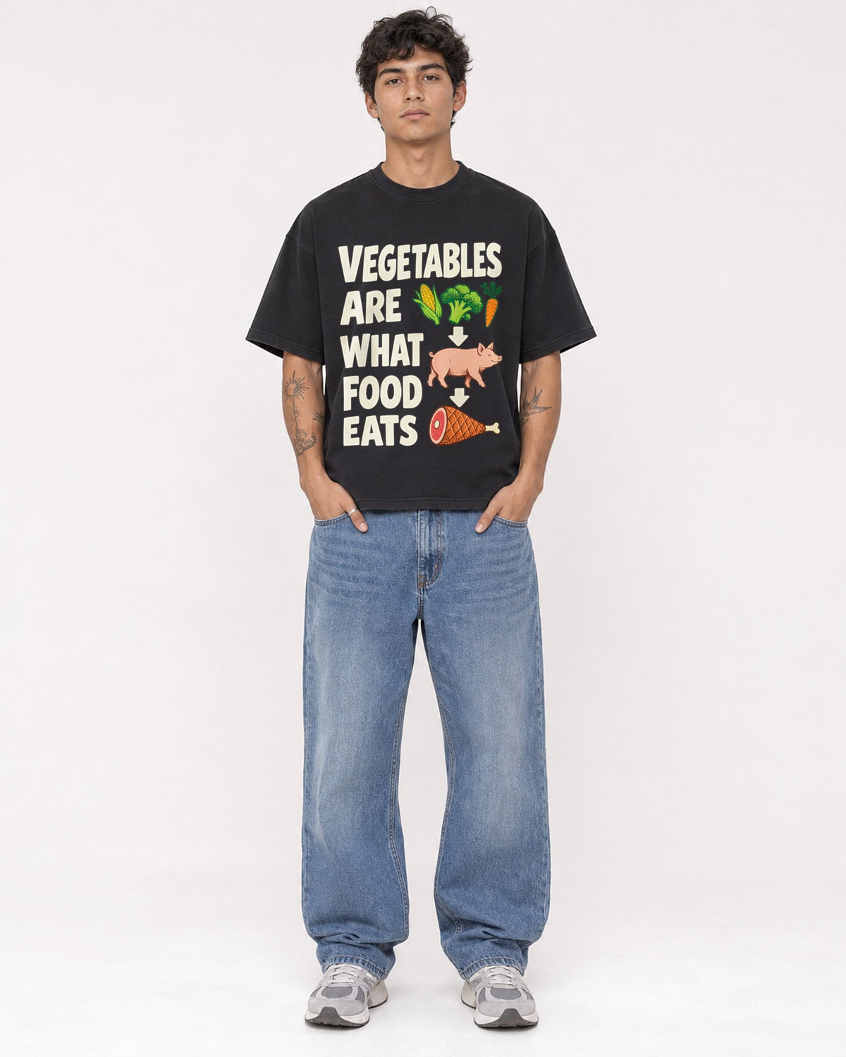 Mockup Boxy Heavyweight Tee Black male full-body 06
