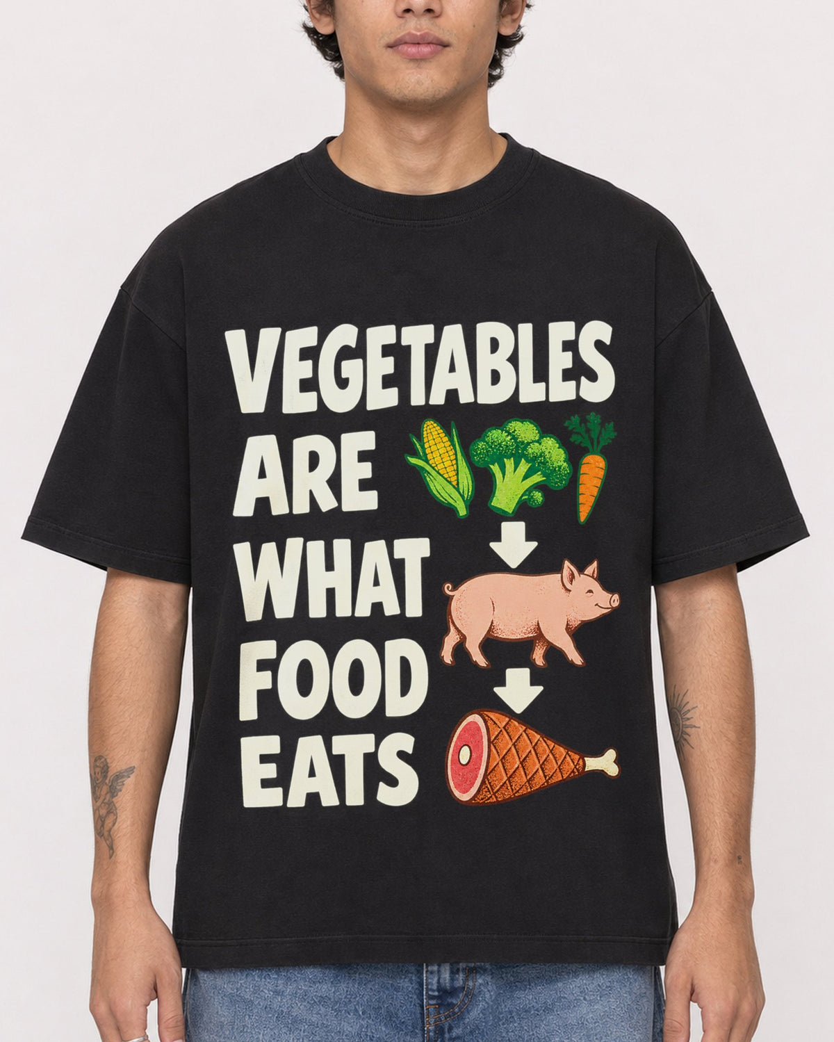 Mockup Boxy Heavyweight Tee Black male close-up 06