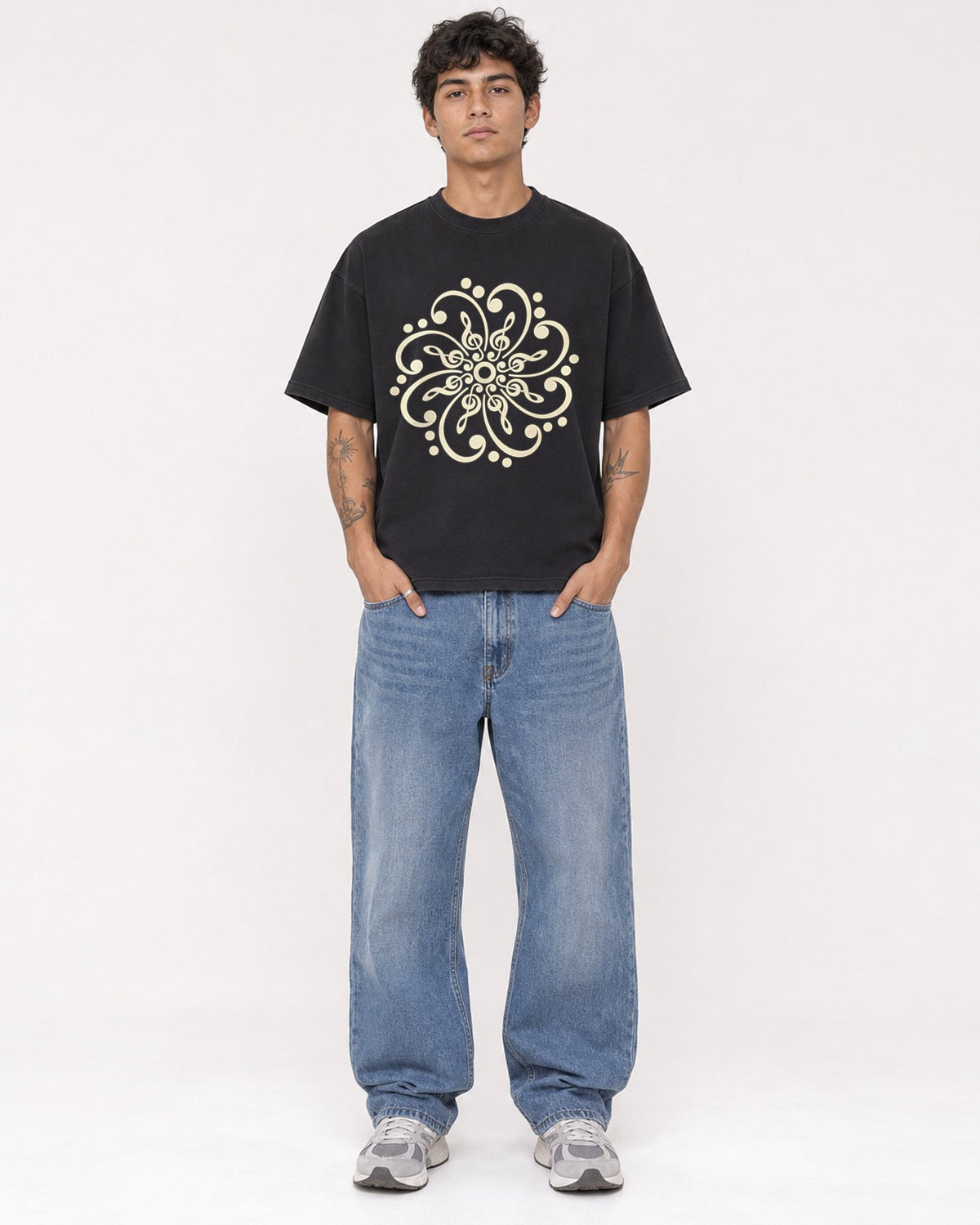 Mockup Boxy Heavyweight Tee Black male full-body 06
