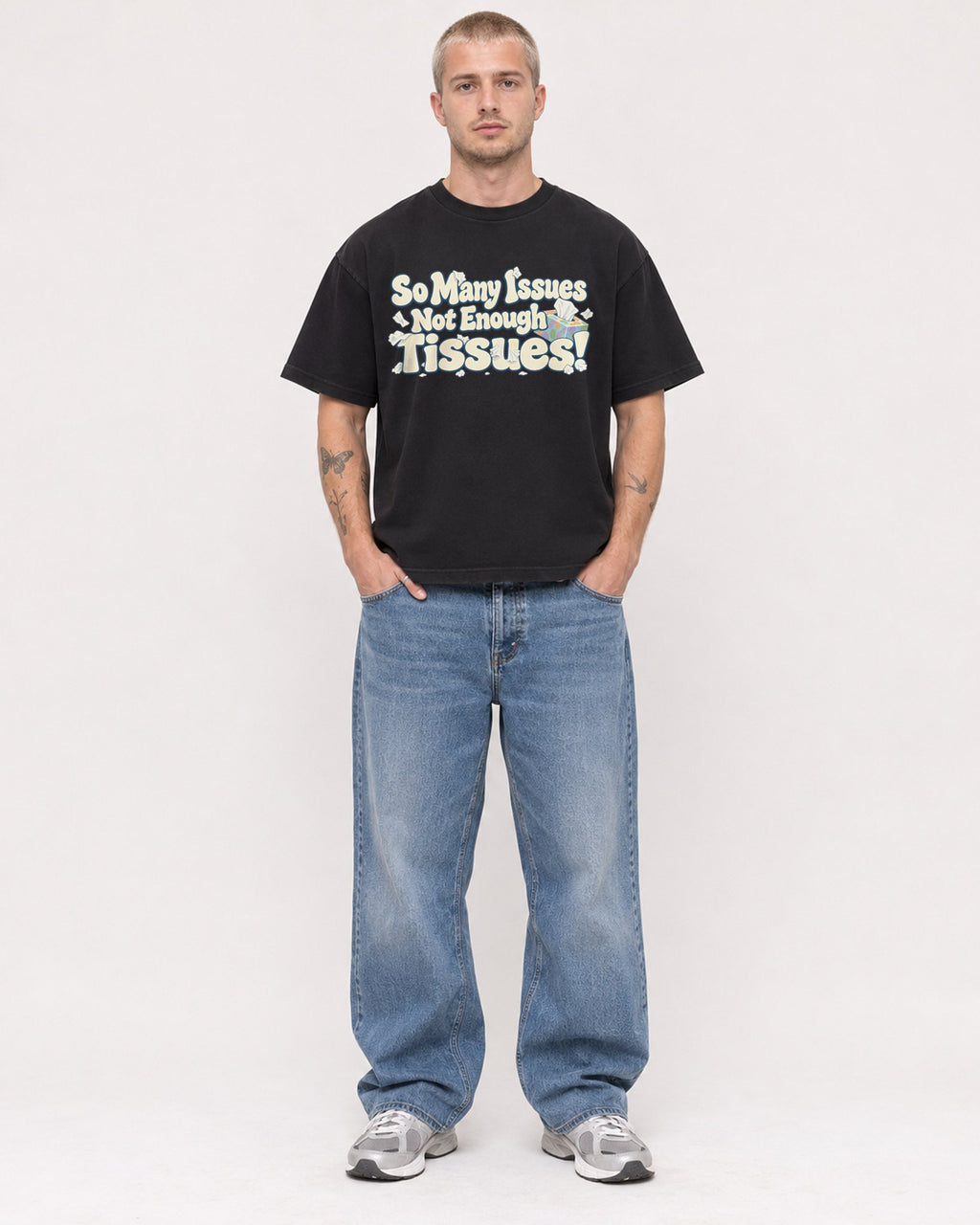 Mockup Boxy Heavyweight Tee Black male full-body 18