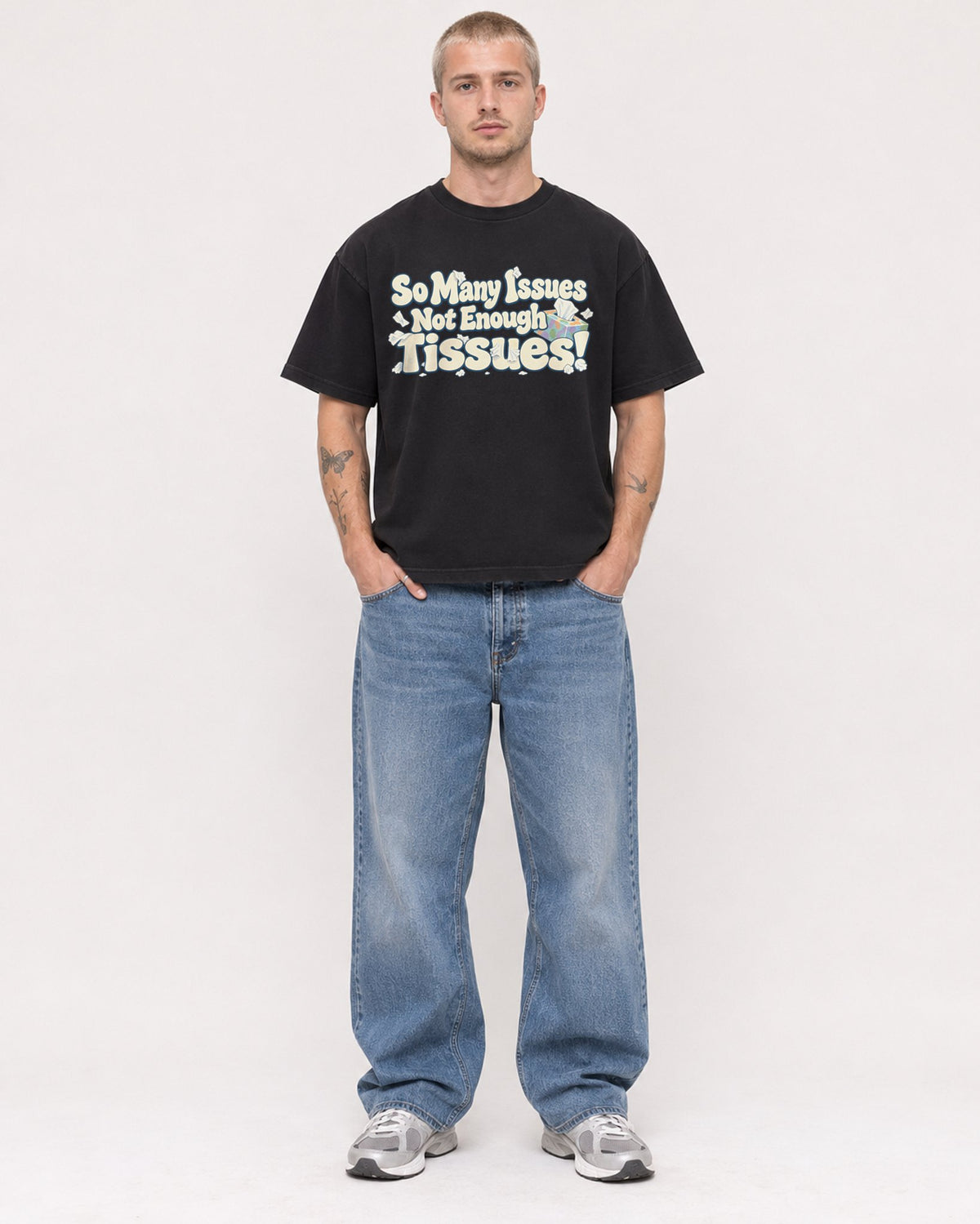 Mockup Boxy Heavyweight Tee Black male full-body 18