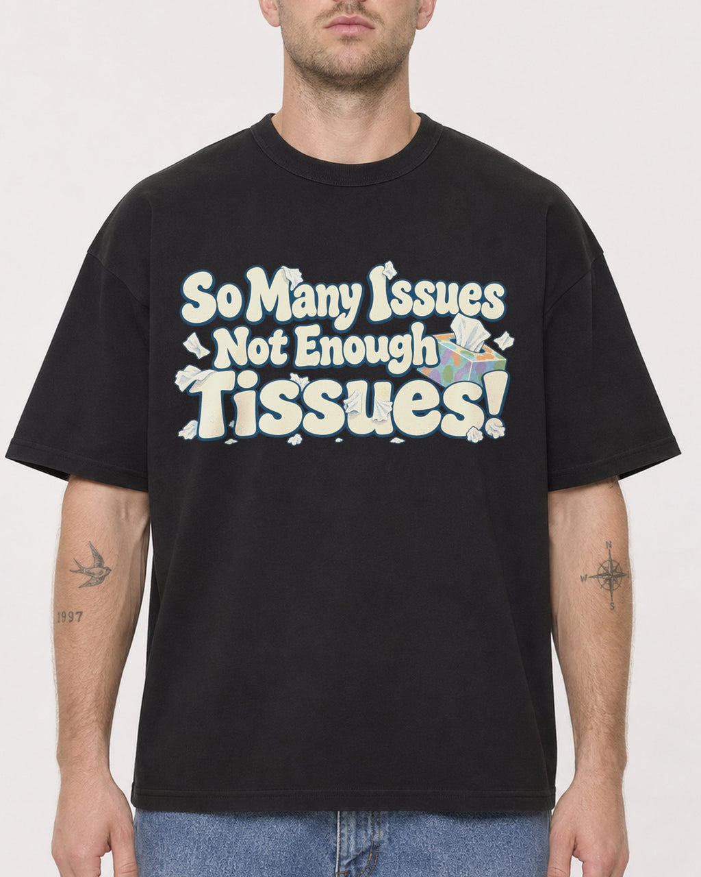 Mockup Boxy Heavyweight Tee Black male close-up 18