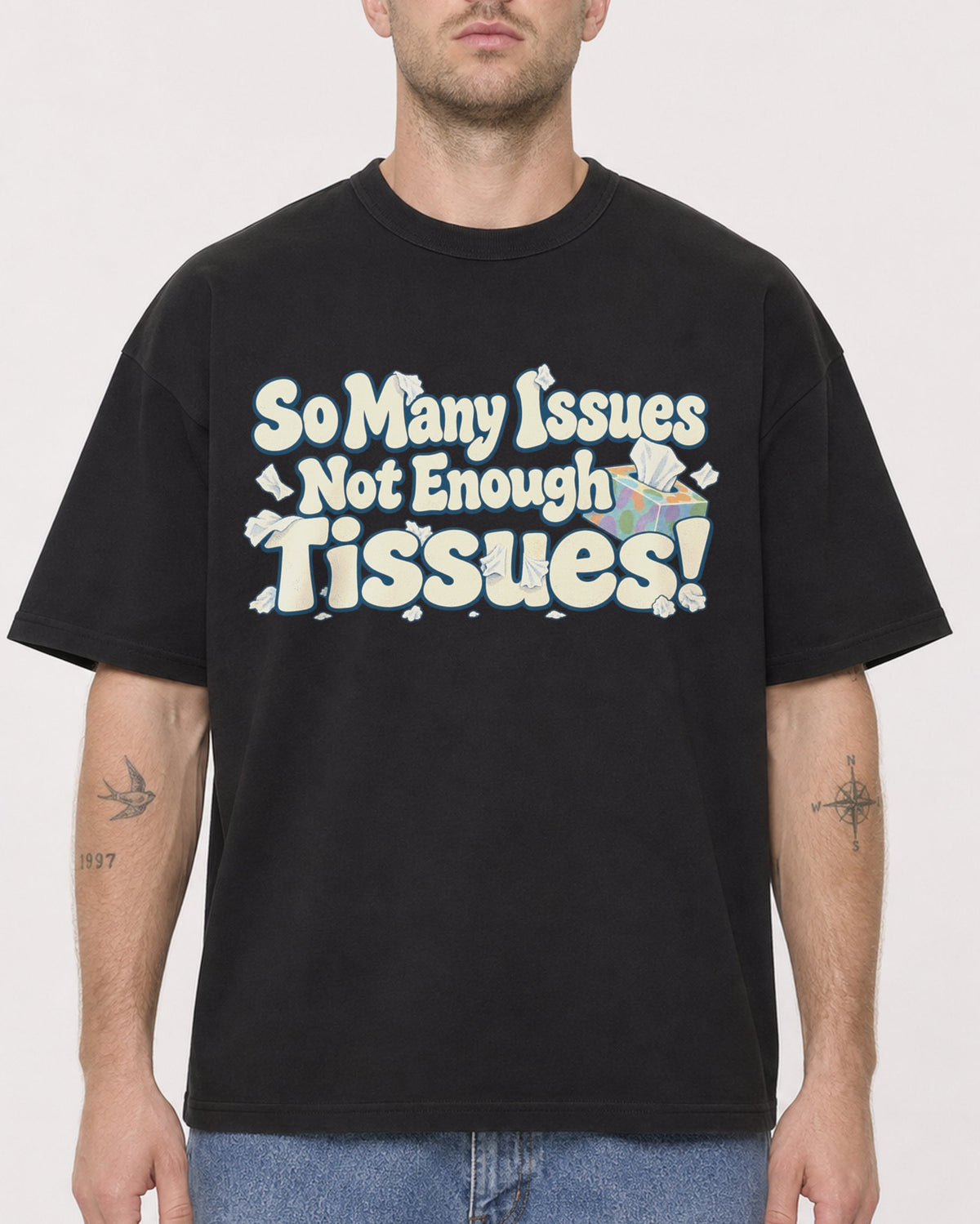 Mockup Boxy Heavyweight Tee Black male close-up 18
