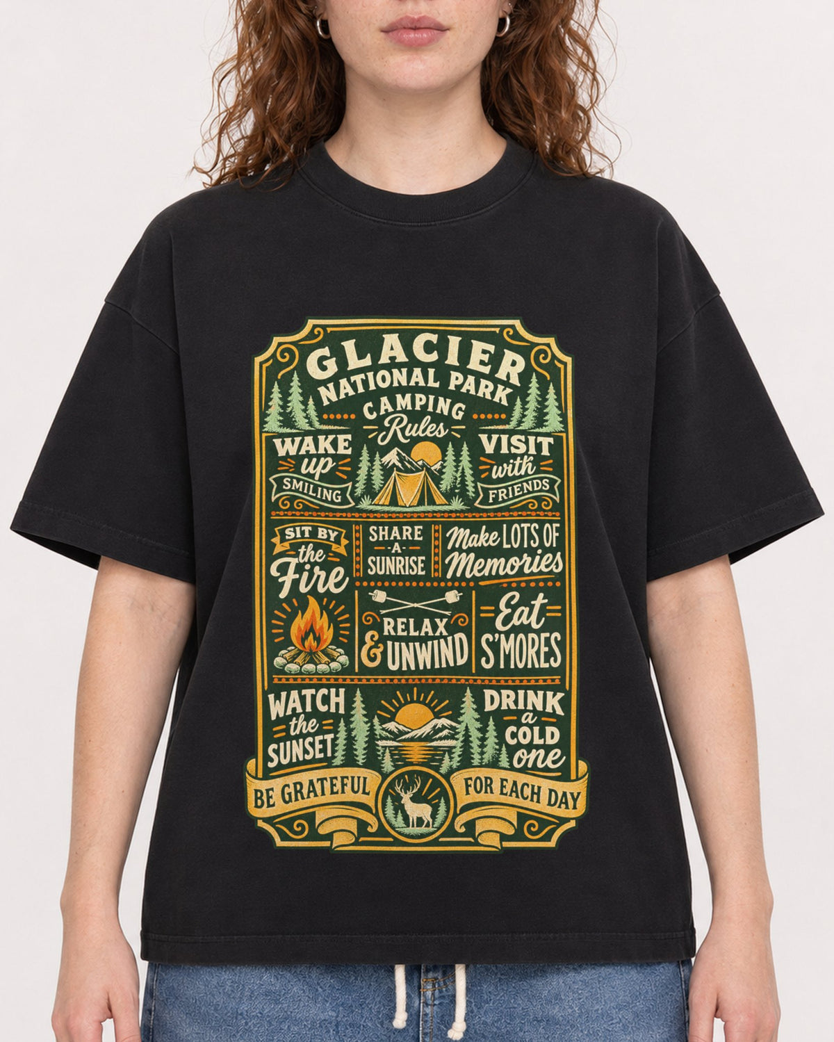 Mockup Boxy Heavyweight Tee Black female close-up 09