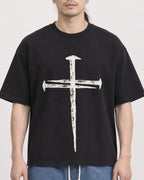 Mockup Boxy Heavyweight Tee Black male close-up 43