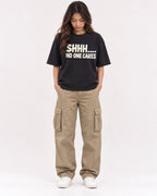 Mockup Boxy Heavyweight Tee Black female full-body 02