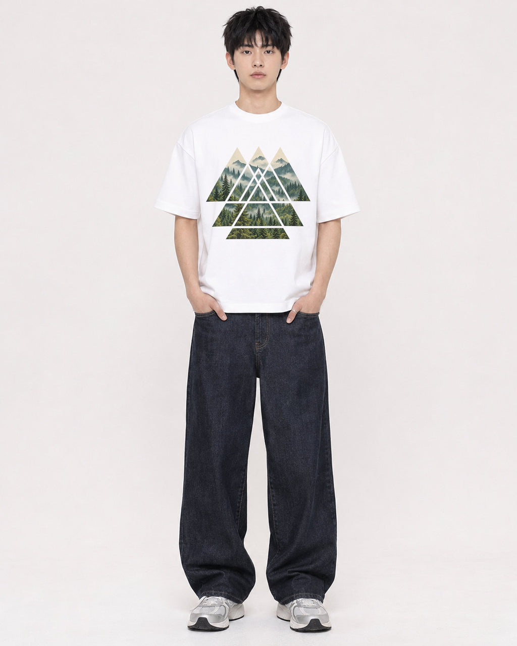 Mockup Boxy Heavyweight Tee White male full-body 01