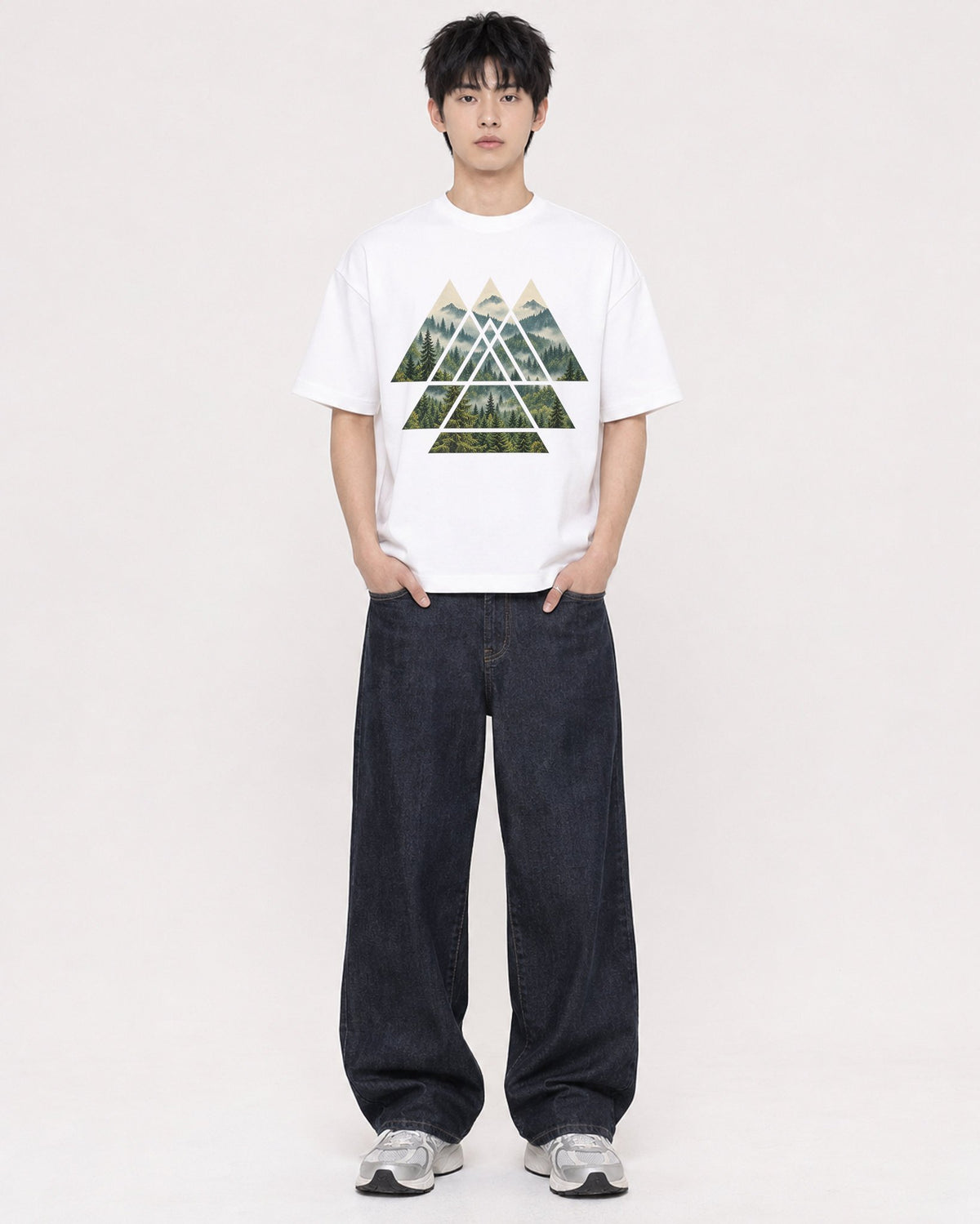 Mockup Boxy Heavyweight Tee White male full-body 01