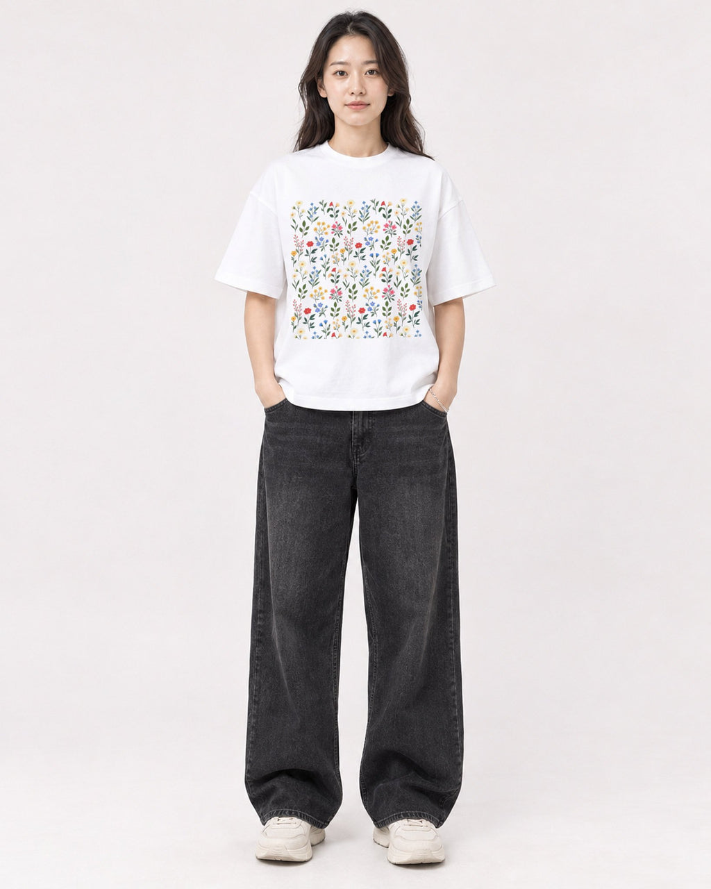 Mockup Boxy Heavyweight Tee White female full-body 03