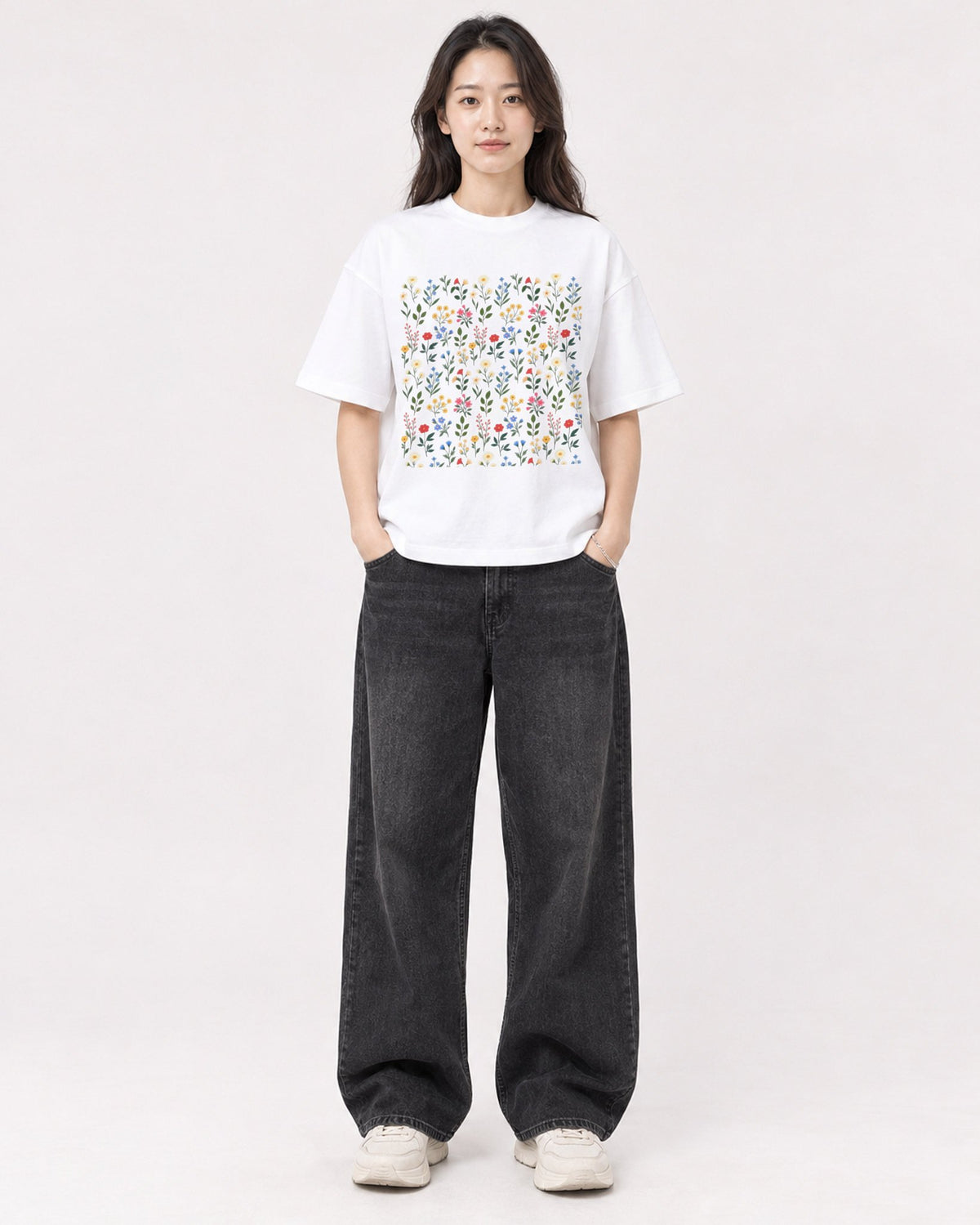 Mockup Boxy Heavyweight Tee White female full-body 03