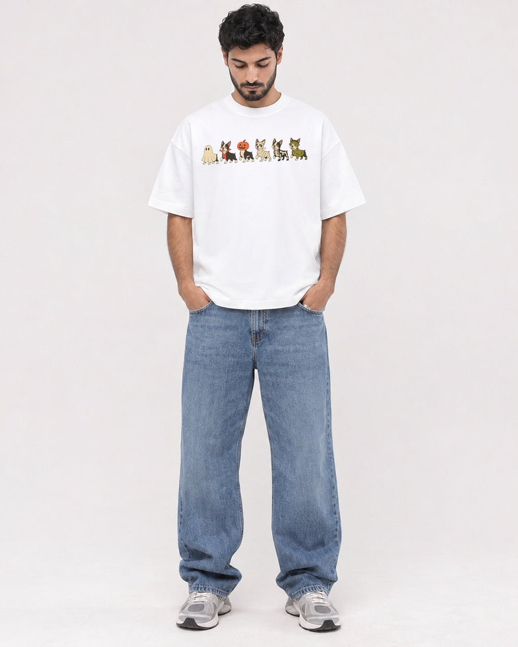 Mockup Boxy Heavyweight Tee White male full-body 07