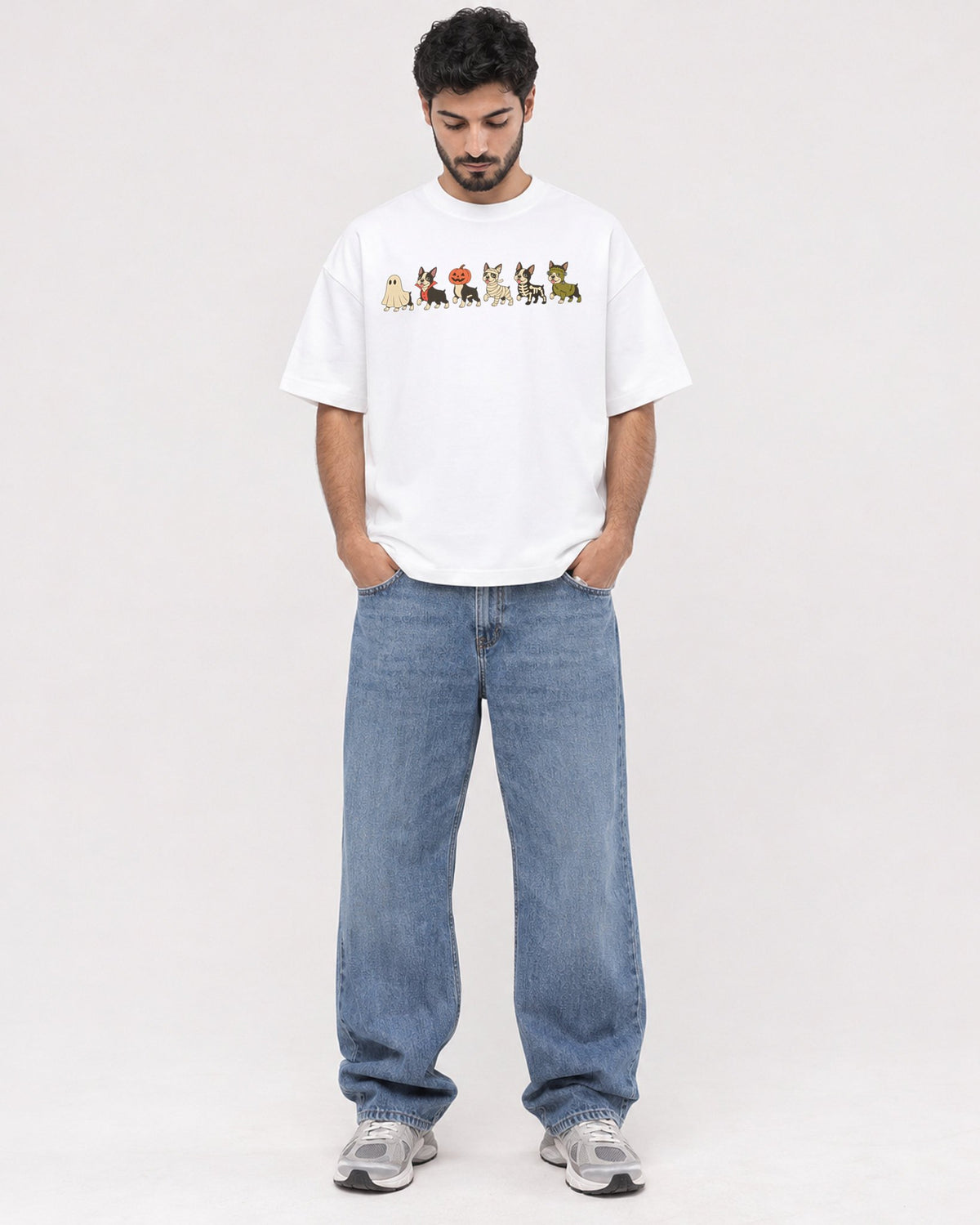 Mockup Boxy Heavyweight Tee White male full-body 07