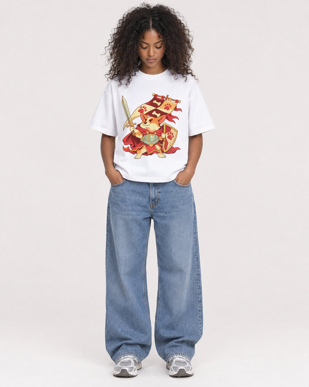 Mockup Boxy Heavyweight Tee White female full-body 05