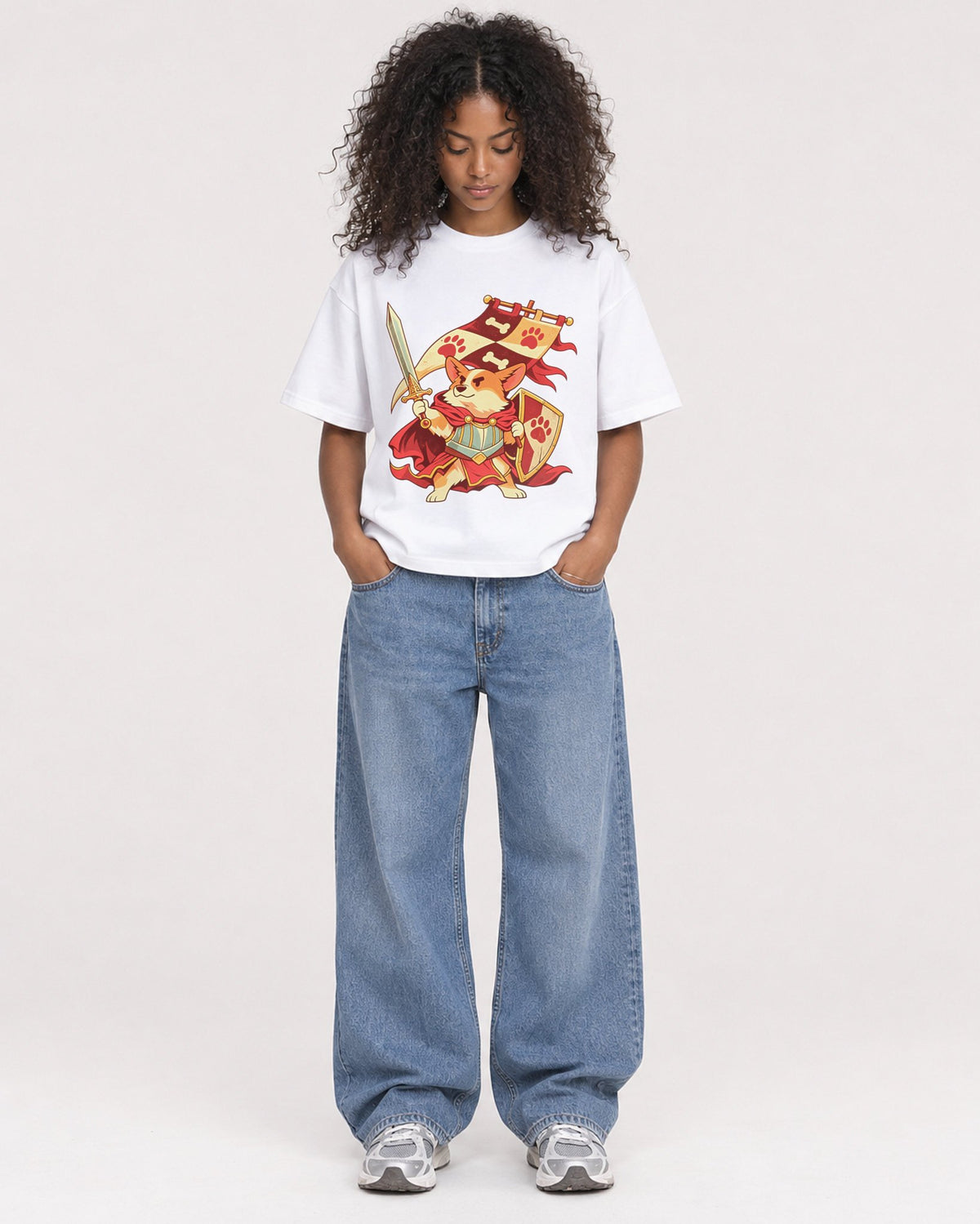 Mockup Boxy Heavyweight Tee White female full-body 05