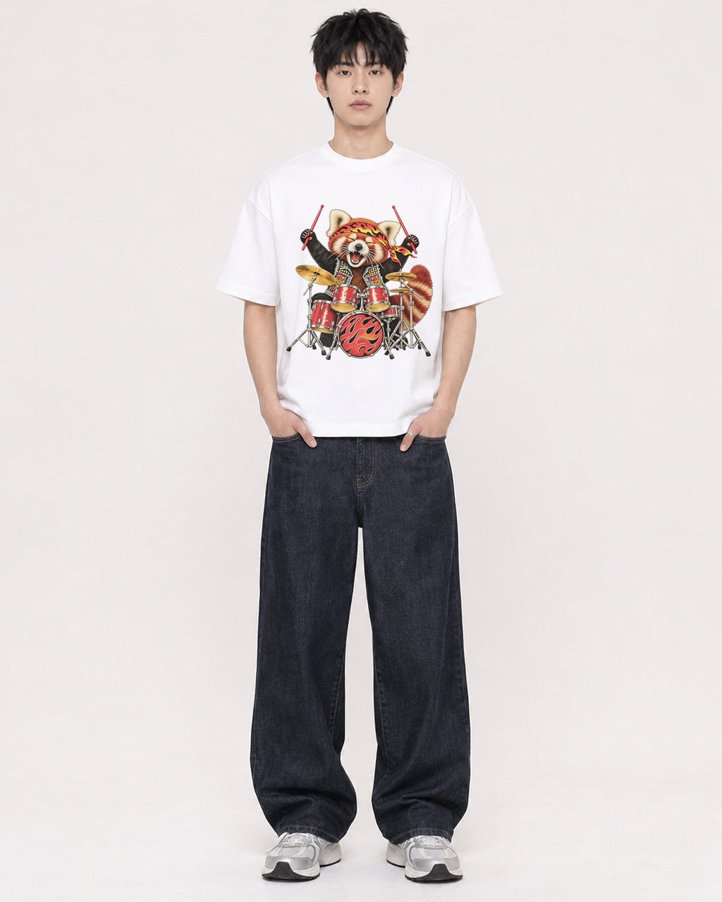 Mockup Boxy Heavyweight Tee White male full-body 01