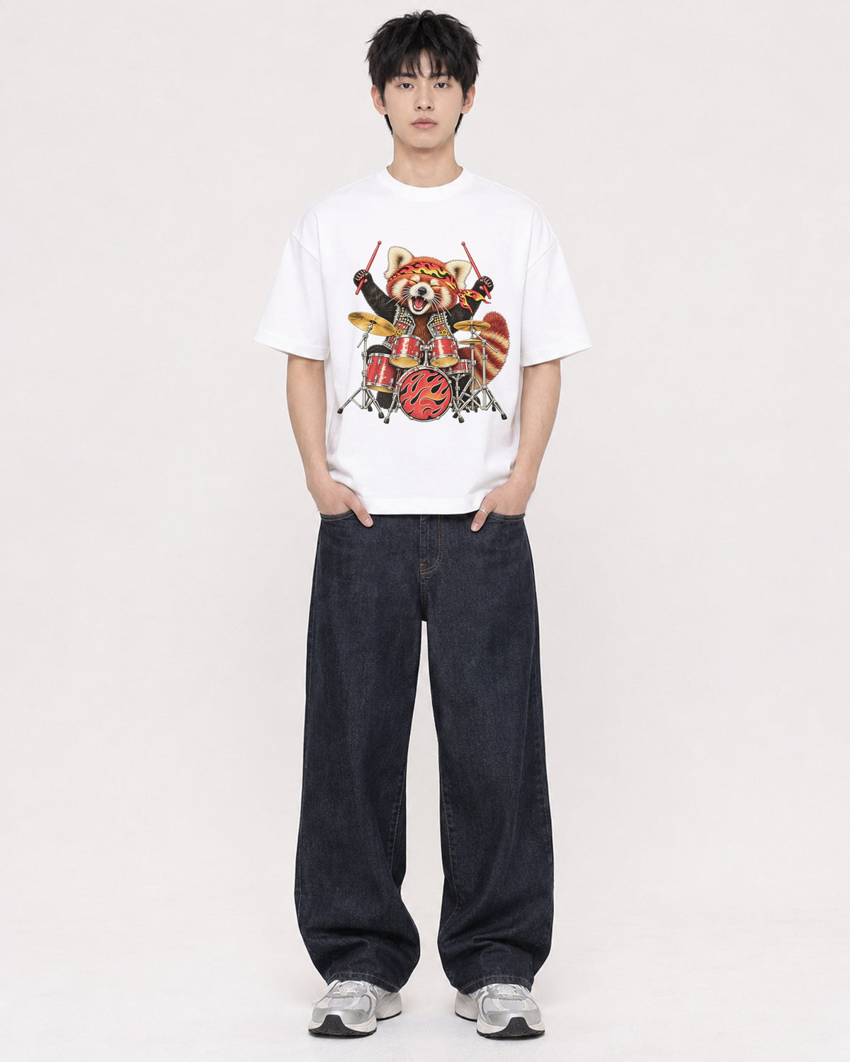 Mockup Boxy Heavyweight Tee White male full-body 01