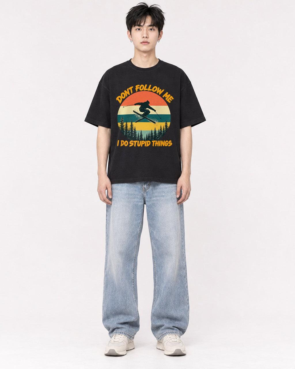 Mockup Boxy Heavyweight Tee Black male full-body 01
