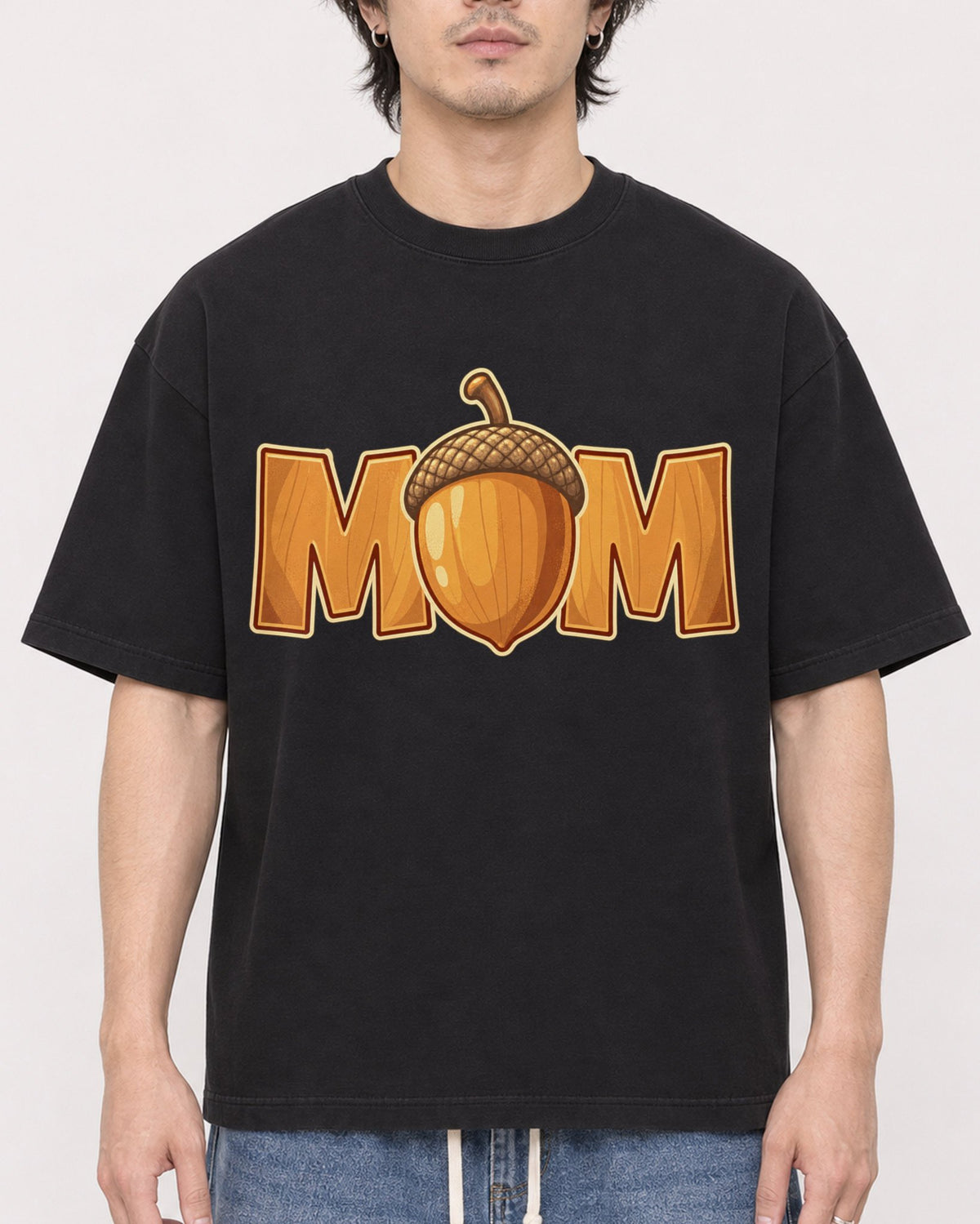 Mockup Boxy Heavyweight Tee Black male close-up 03