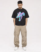 Mockup Boxy Heavyweight Tee Black male full-body 12