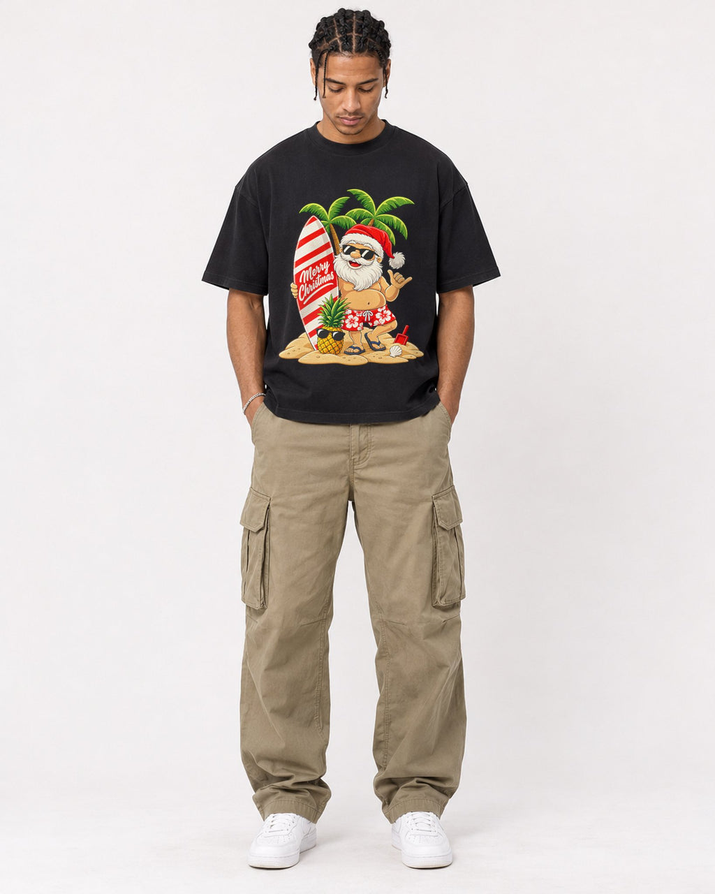 Mockup Boxy Heavyweight Tee Black male full-body 40