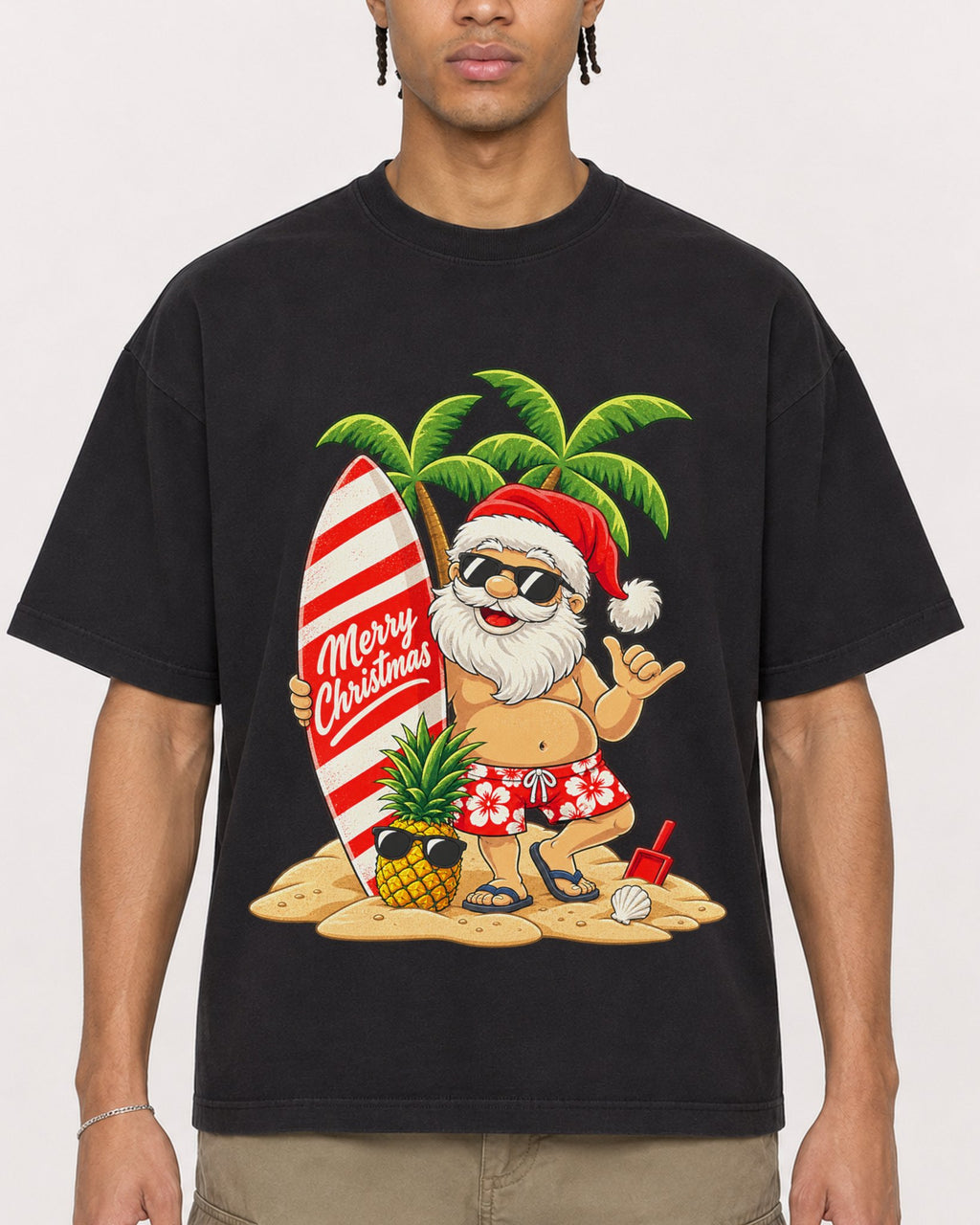 Mockup Boxy Heavyweight Tee Black male close-up 40