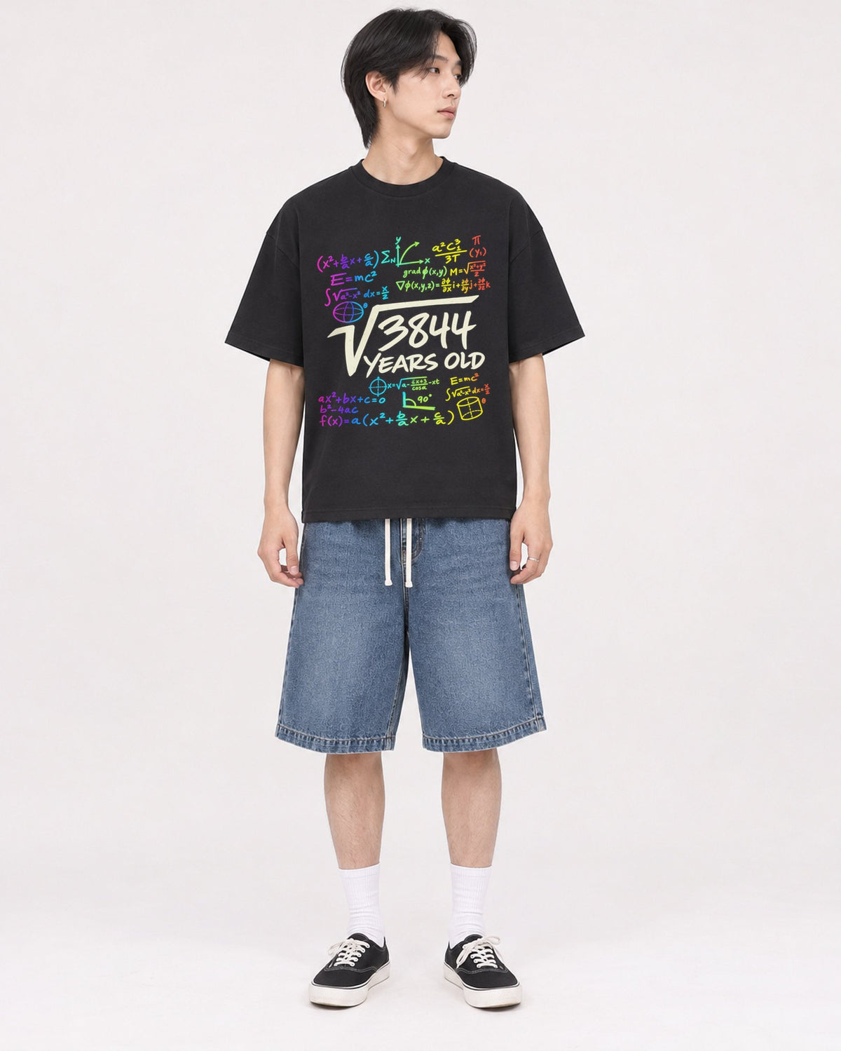Mockup Boxy Heavyweight Tee Black male full-body 11