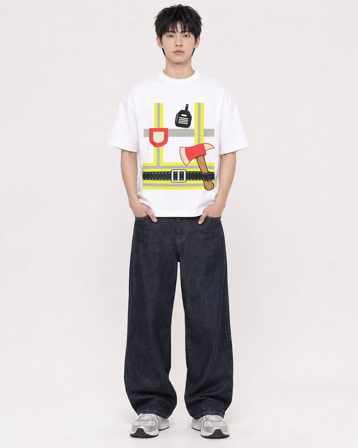 Mockup Boxy Heavyweight Tee White male full-body 01
