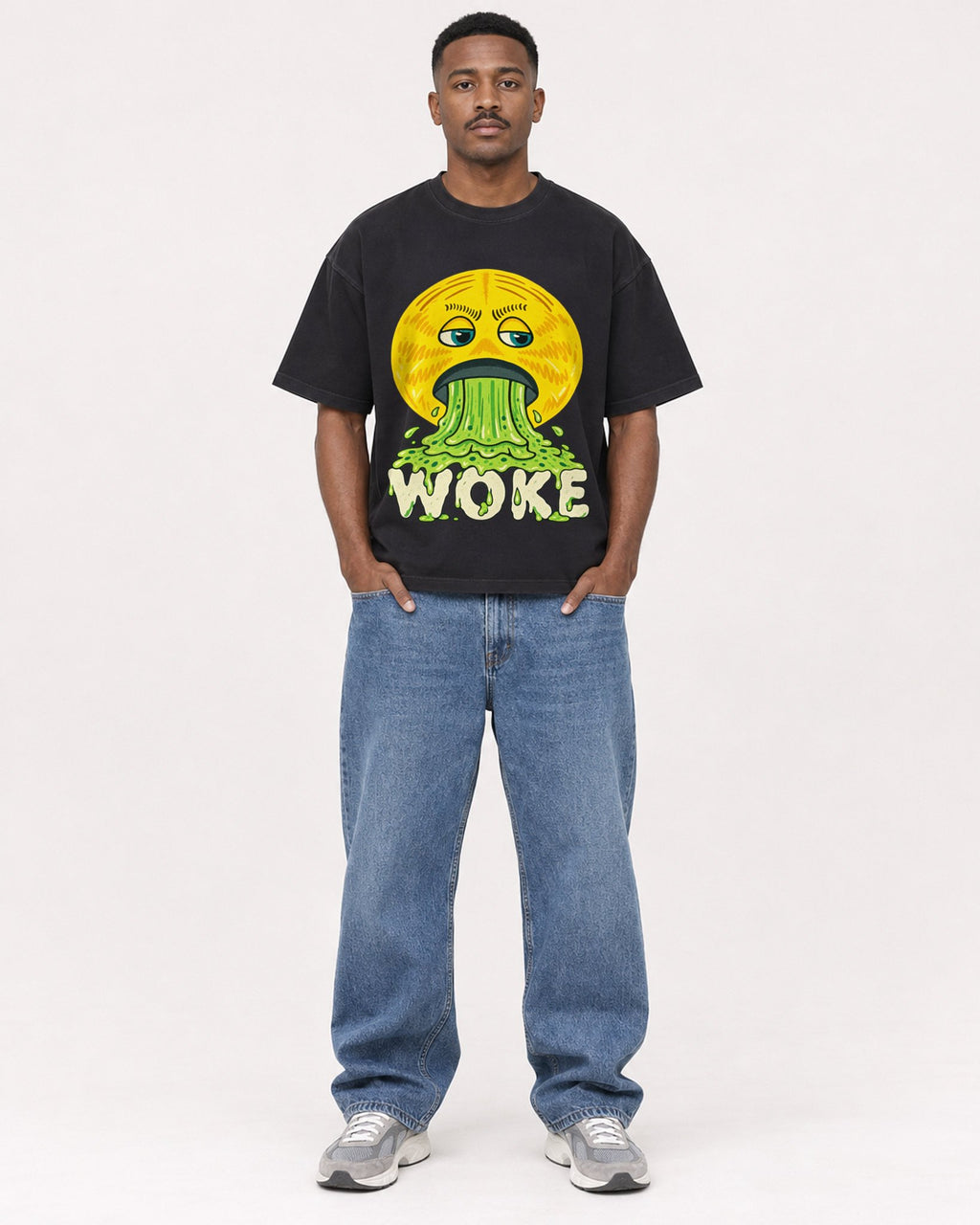 Mockup Boxy Heavyweight Tee Black male full-body 14