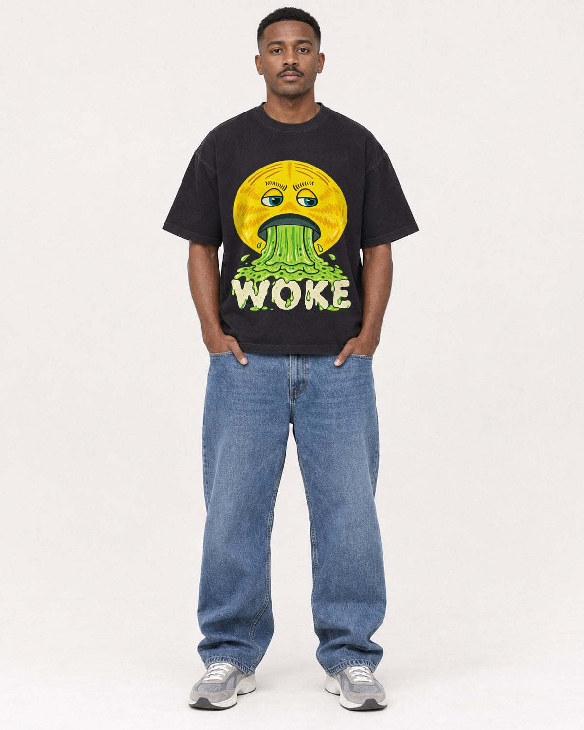 Mockup Boxy Heavyweight Tee Black male full-body 14