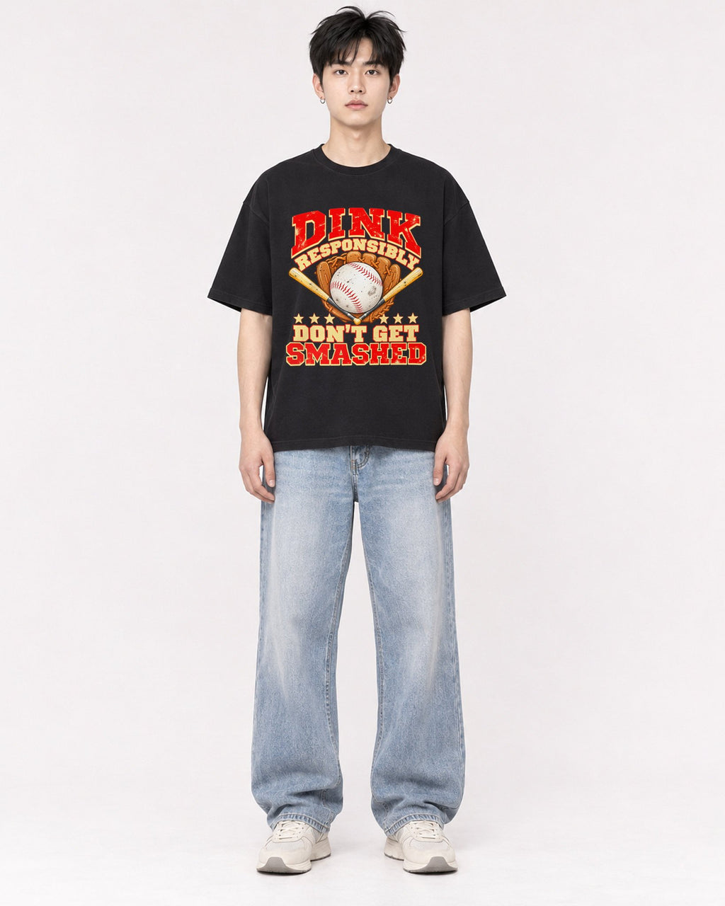 Mockup Boxy Heavyweight Tee Black male full-body 01