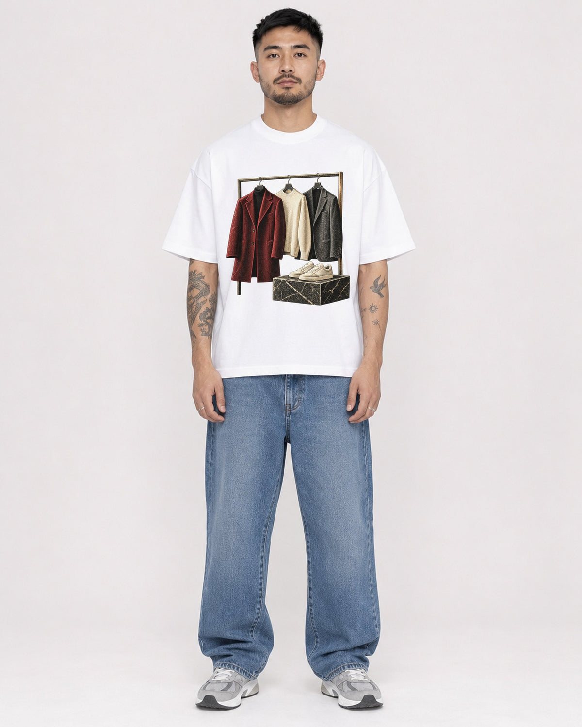 Mockup Boxy Heavyweight Tee White male full-body 12